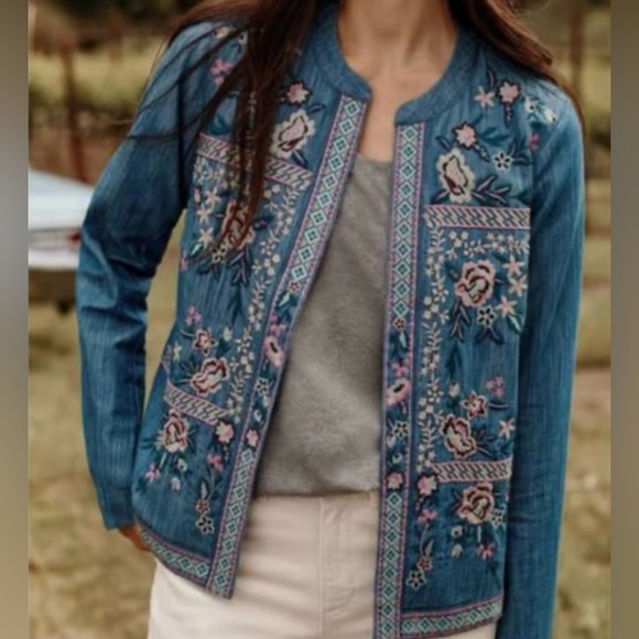 J. Jill Jackets & Blazers - NWT J. Jill Floral Embroidered Open Front Lightweight Chambray Jacket Women’s Lg